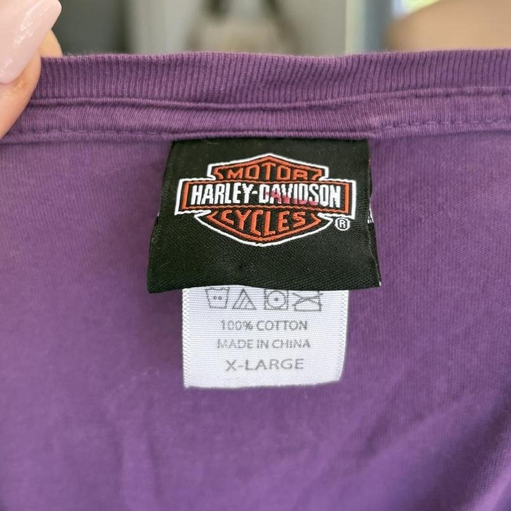 Y2K 2000s Harley Davidson Purple spellout Graphic T Shirt - Picture 5 of 5